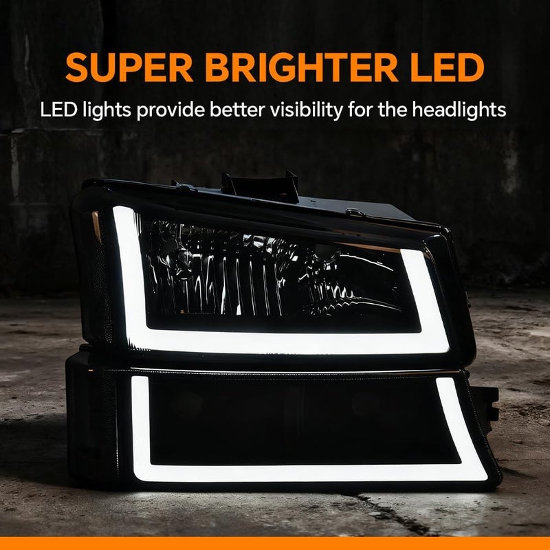 GPLUS LED DRL Headlights, Compatible with 2003-2006 Chevy Silverado 1500/1500 HD/2500 HD/3500 Smoky Lens Black Housing Clear Reflector Bumper Headlamps,faros delanteros - Image 5